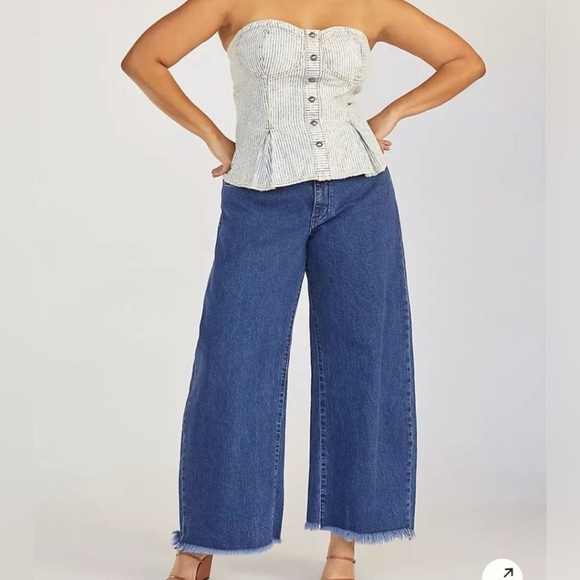 PILCRO XL Anthropologie Denim Sleeveless Corset Crop Tube Top  Club Biker Edgy - Picture 16 of 16